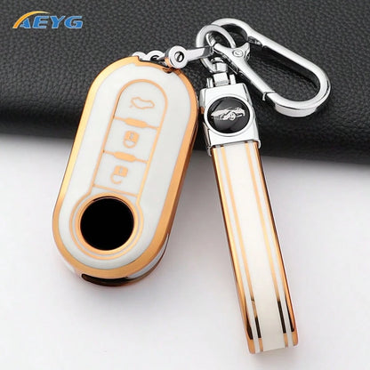 TPU Car Key Fob Cover, Anti-Scratch Shockproof Key Protective Shell With Textured Grip & Precise Cutouts, Remote Key Case Fit Fiat Ducato 500 500L Panda Grande Punto Lancia Musa Auto Accessories
