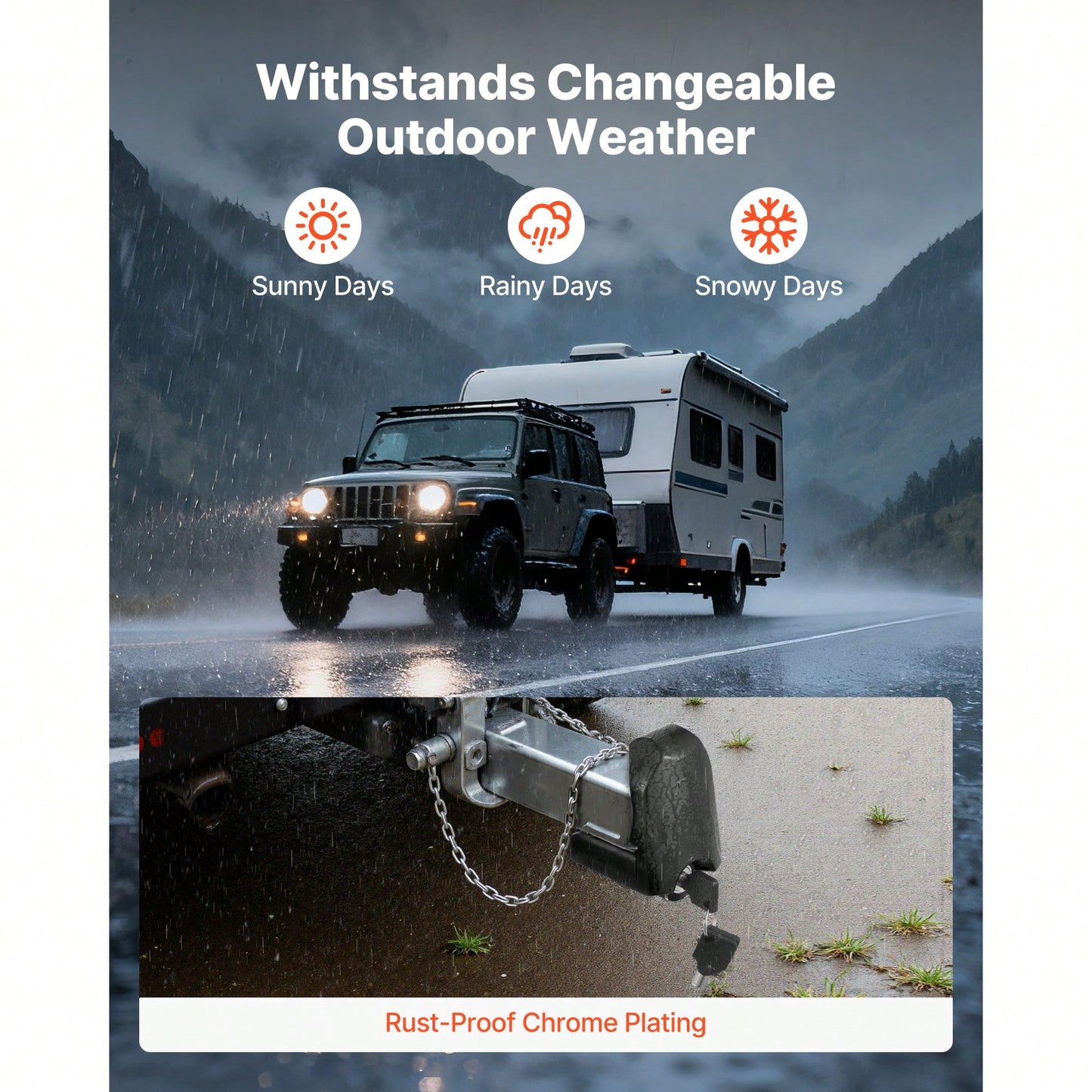 Trailer Hitch Lock, Fits For 1-7/8 In, 2 In, 2-5/16 In Couplers, Heavy-Duty Anti-Theft Trailer Ball Lock With 3 Keys, Prying-Resistant & Impact-Resistant, Fits For RVs, Boats, Trailers, Black