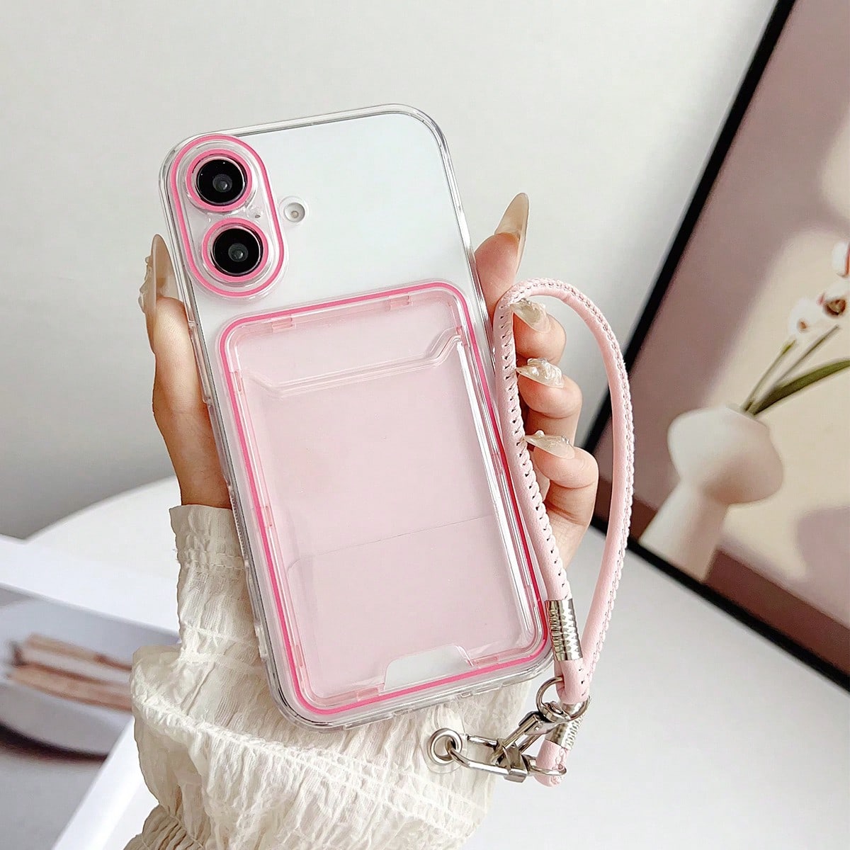 Transparent Minimalist Casual 3D Card Holder TPU With Leather Chain