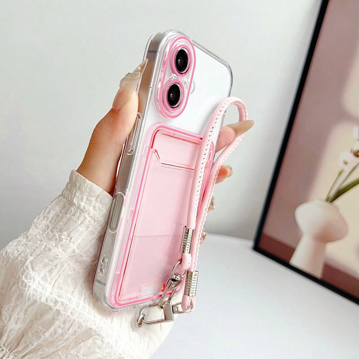 Transparent Minimalist Casual 3D Card Holder TPU With Leather Chain