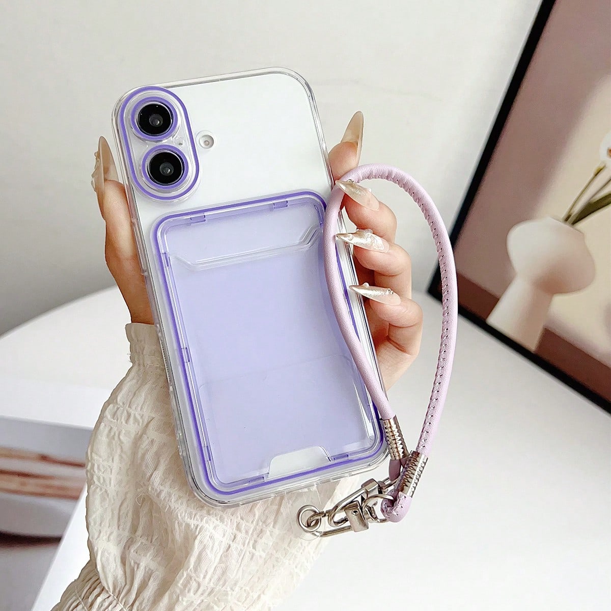 Transparent Minimalist Casual 3D Card Holder TPU With Leather Chain