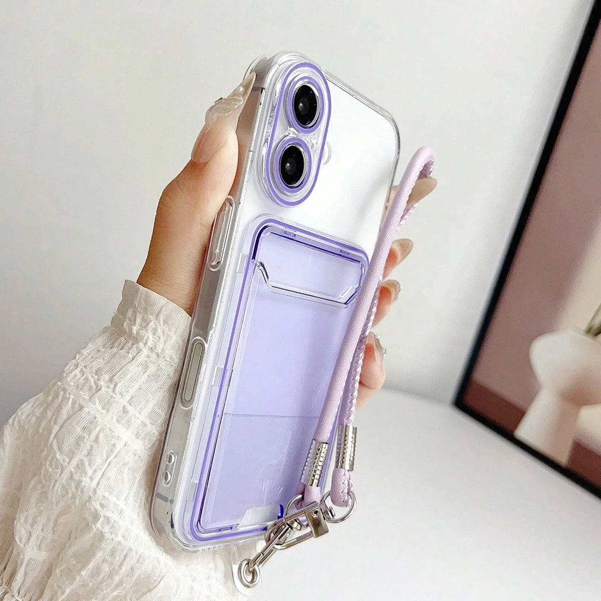 Transparent Minimalist Casual 3D Card Holder TPU With Leather Chain