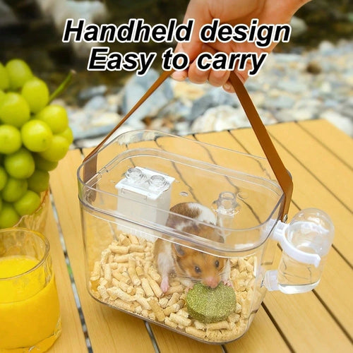 Transparent Portable Hamster Cage With Water Bottle And Cooling Box, Ventilated Travel Carrier For Hamsters, Hedgehogs, Guinea Pigs And Other Small Pets, Small Pet Supplies, Pet Cage, Pet Travel Acces