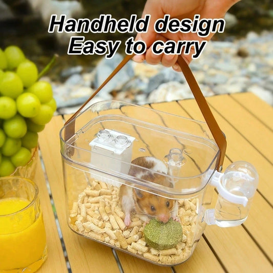 Transparent Portable Hamster Cage With Water Bottle And Cooling Box, Ventilated Travel Carrier For Hamsters, Hedgehogs, Guinea Pigs And Other Small Pets, Small Pet Supplies, Pet Cage, Pet Travel Acces