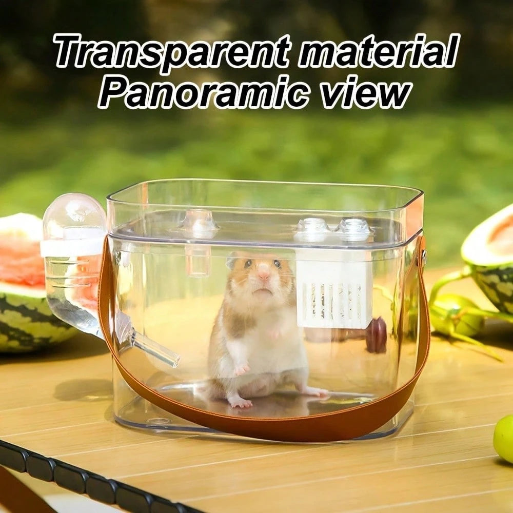 Transparent Portable Hamster Cage With Water Bottle And Cooling Box, Ventilated Travel Carrier For Hamsters, Hedgehogs, Guinea Pigs And Other Small Pets, Small Pet Supplies, Pet Cage, Pet Travel Acces