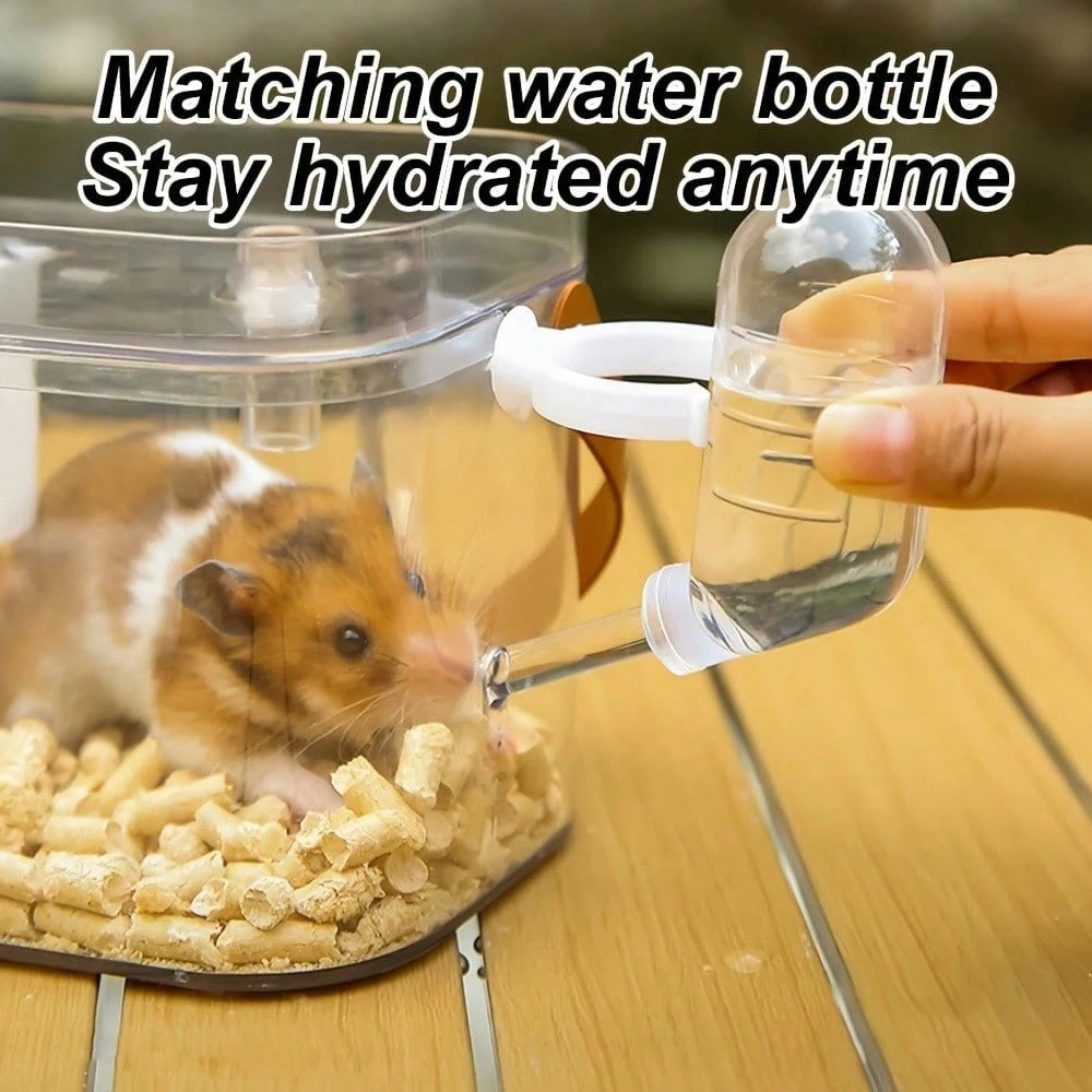 Transparent Portable Hamster Cage With Water Bottle And Cooling Box, Ventilated Travel Carrier For Hamsters, Hedgehogs, Guinea Pigs And Other Small Pets, Small Pet Supplies, Pet Cage, Pet Travel Acces