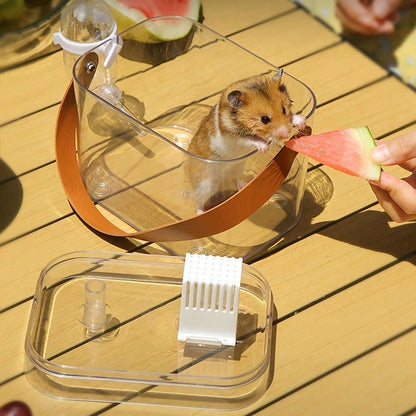 Transparent Portable Hamster Cage With Water Bottle And Cooling Box, Ventilated Travel Carrier For Hamsters, Hedgehogs, Guinea Pigs And Other Small Pets, Small Pet Supplies, Pet Cage, Pet Travel Acces