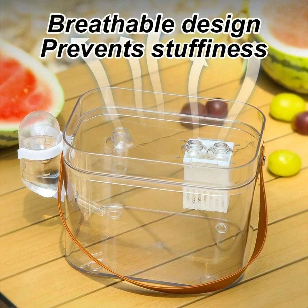 Transparent Portable Hamster Cage With Water Bottle And Cooling Box, Ventilated Travel Carrier For Hamsters, Hedgehogs, Guinea Pigs And Other Small Pets, Small Pet Supplies, Pet Cage, Pet Travel Acces
