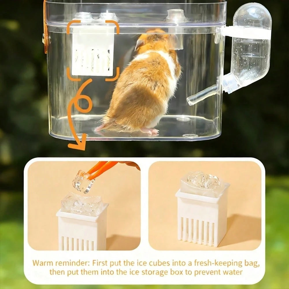Transparent Portable Hamster Cage With Water Bottle And Cooling Box, Ventilated Travel Carrier For Hamsters, Hedgehogs, Guinea Pigs And Other Small Pets, Small Pet Supplies, Pet Cage, Pet Travel Acces