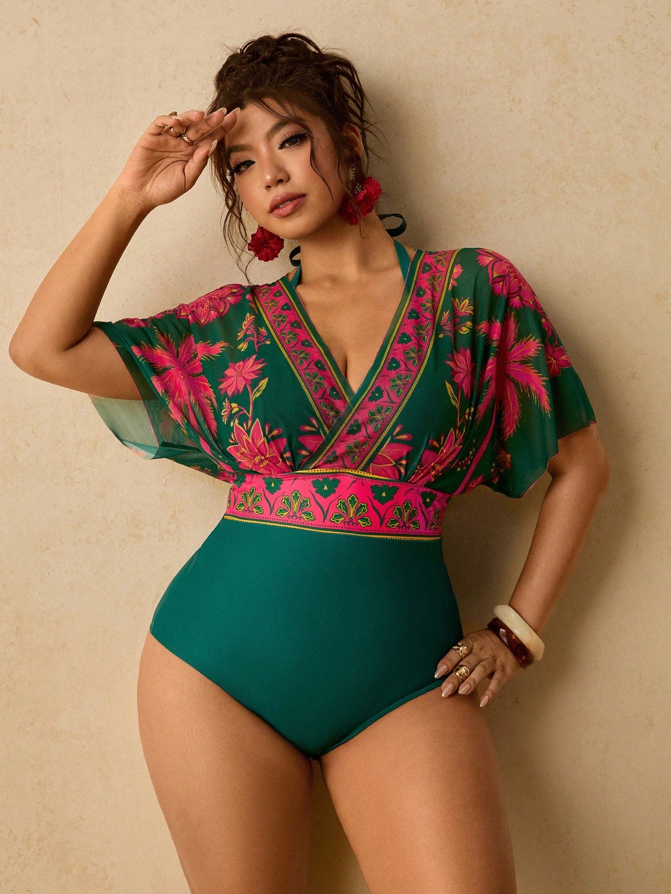Travachic Plus Size Women's Floral Print 2 In 1 Swimsuit Bathing Suits For Women
