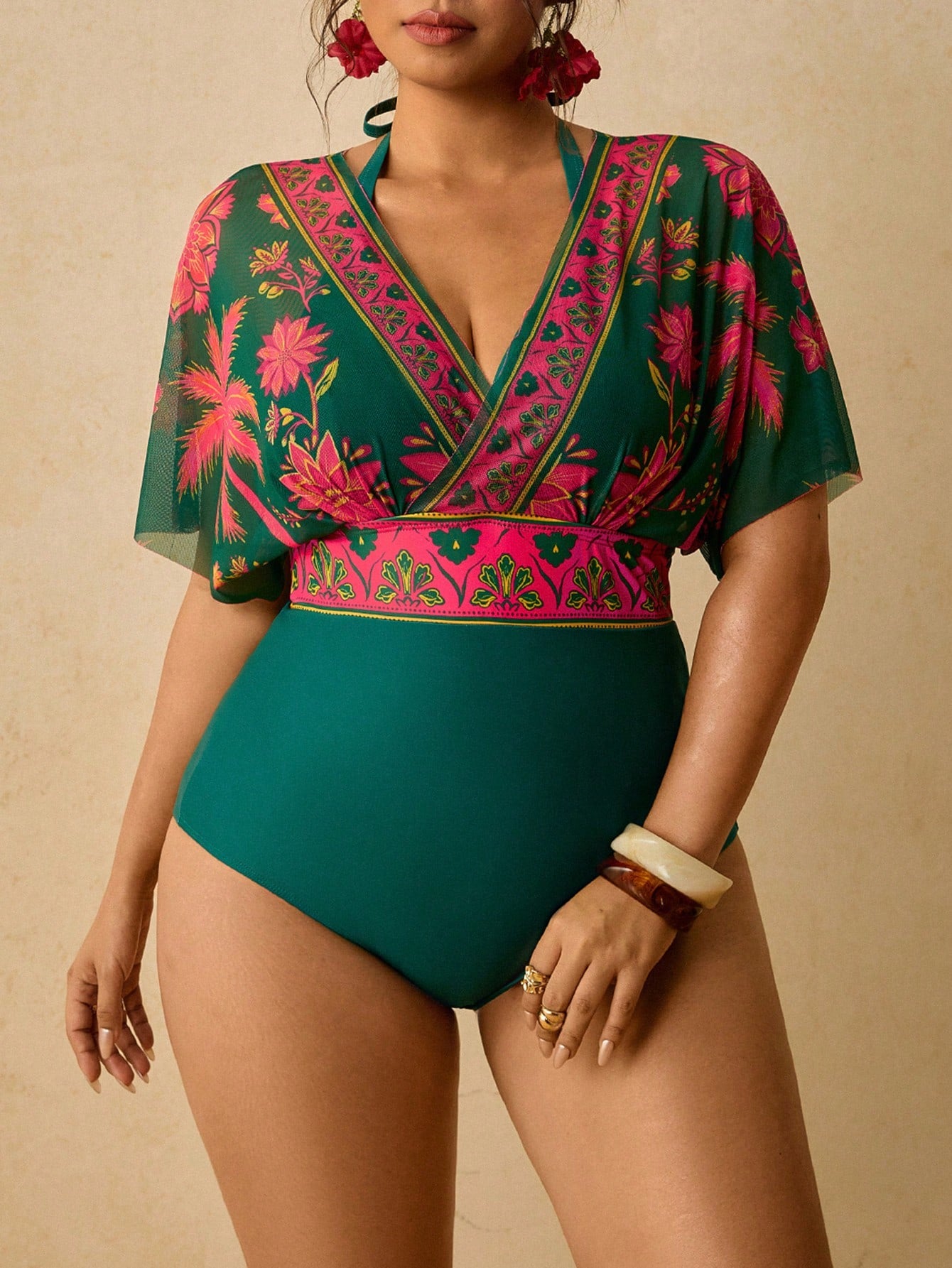 Travachic Plus Size Women's Floral Print 2 In 1 Swimsuit Bathing Suits For Women