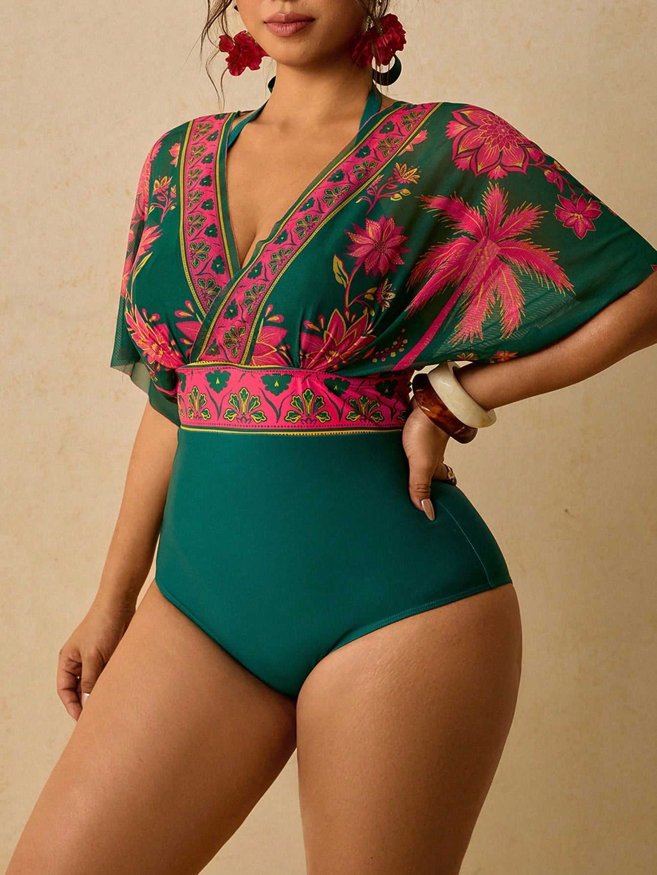 Travachic Plus Size Women's Floral Print 2 In 1 Swimsuit Bathing Suits For Women
