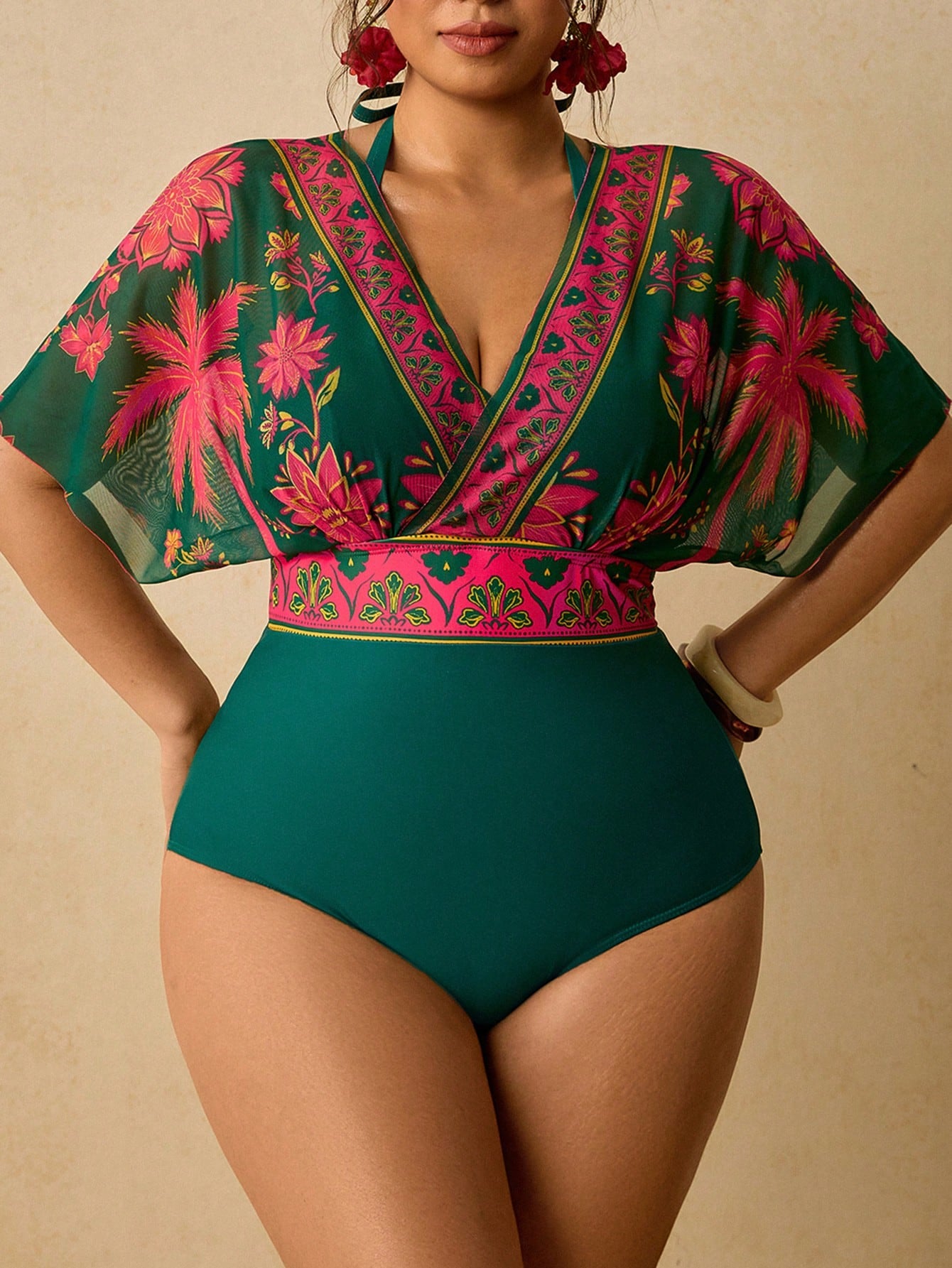 Travachic Plus Size Women's Floral Print 2 In 1 Swimsuit Bathing Suits For Women