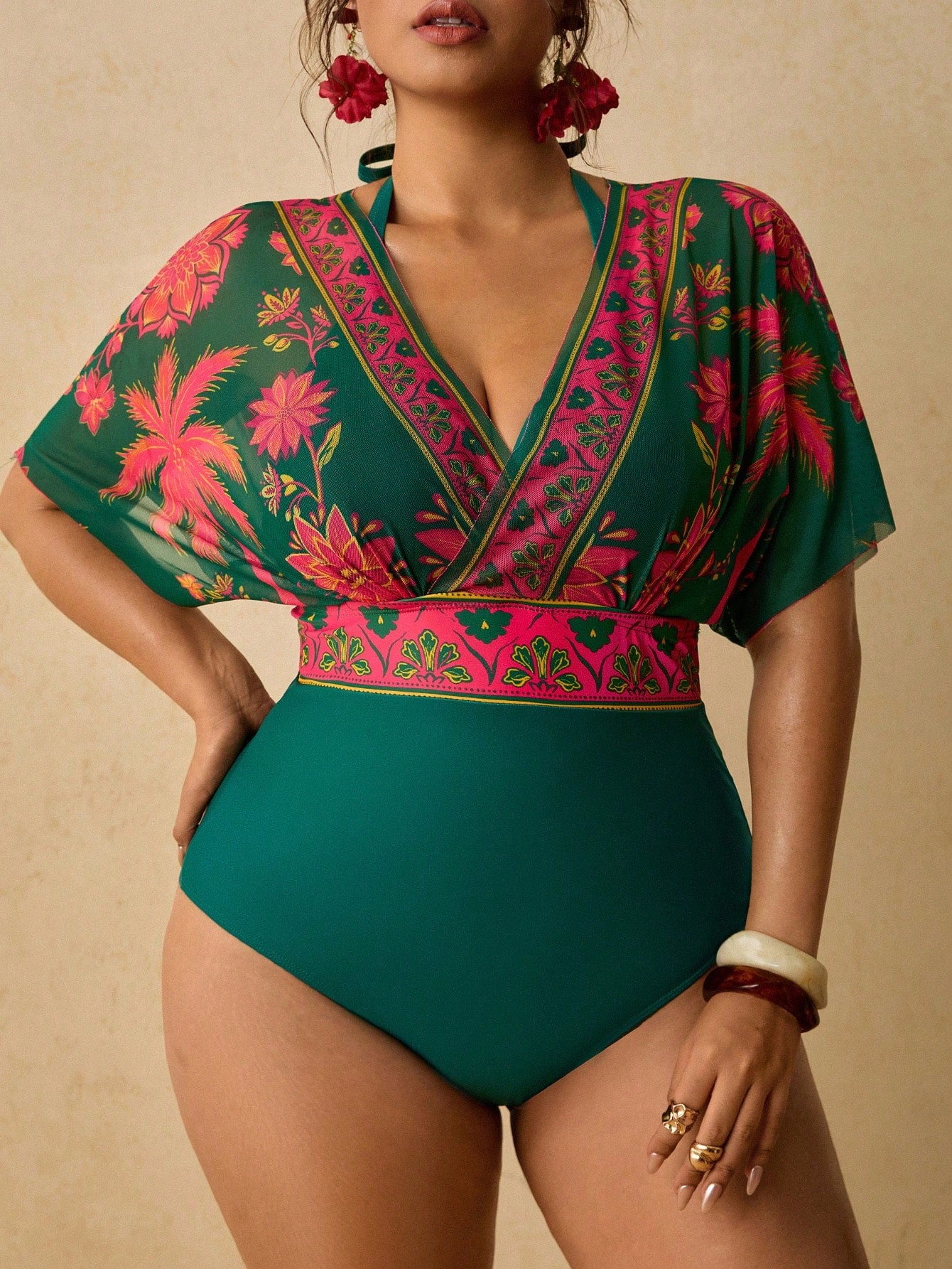 Travachic Plus Size Women's Floral Print 2 In 1 Swimsuit Bathing Suits For Women