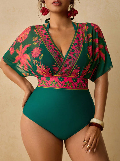 Travachic Plus Size Women's Floral Print 2 In 1 Swimsuit Bathing Suits For Women