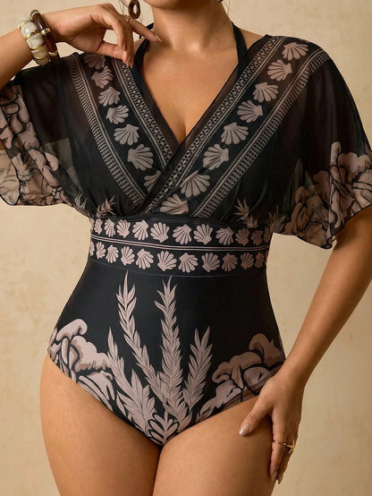 Travachic Plus Size Women's Floral Print 2 In 1 Swimsuit Bathing Suits For Women