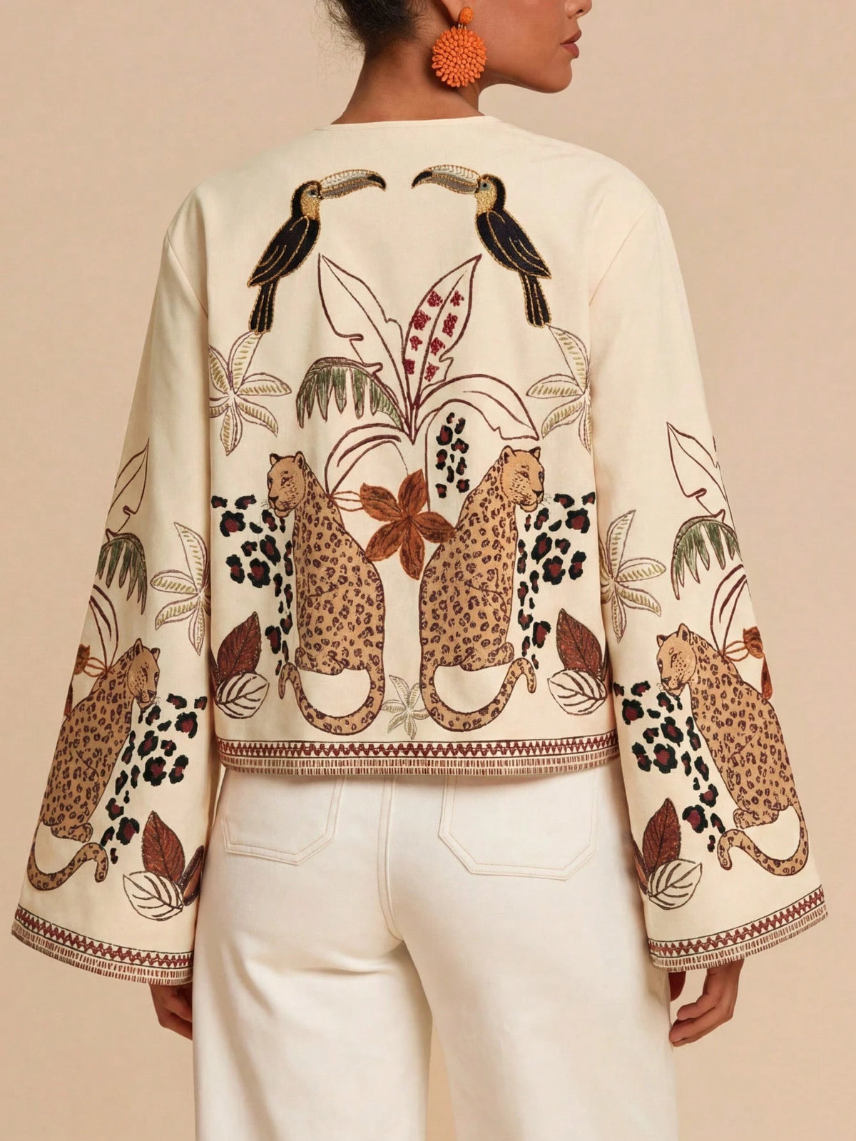 Travachic Vacation Printed Loose Fit Long Sleeve Blouse For Women,Autumn Top Vacation Beige Boho