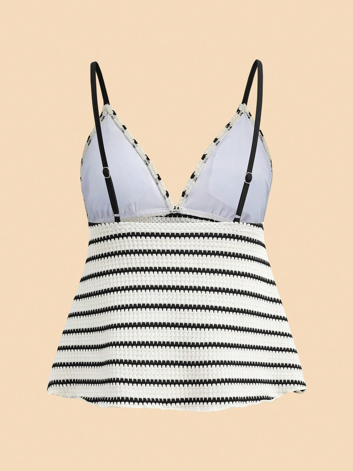 Travachic Women's Summer Beach Vacation Blue White Striped Front Tie Tankini Set Tropical