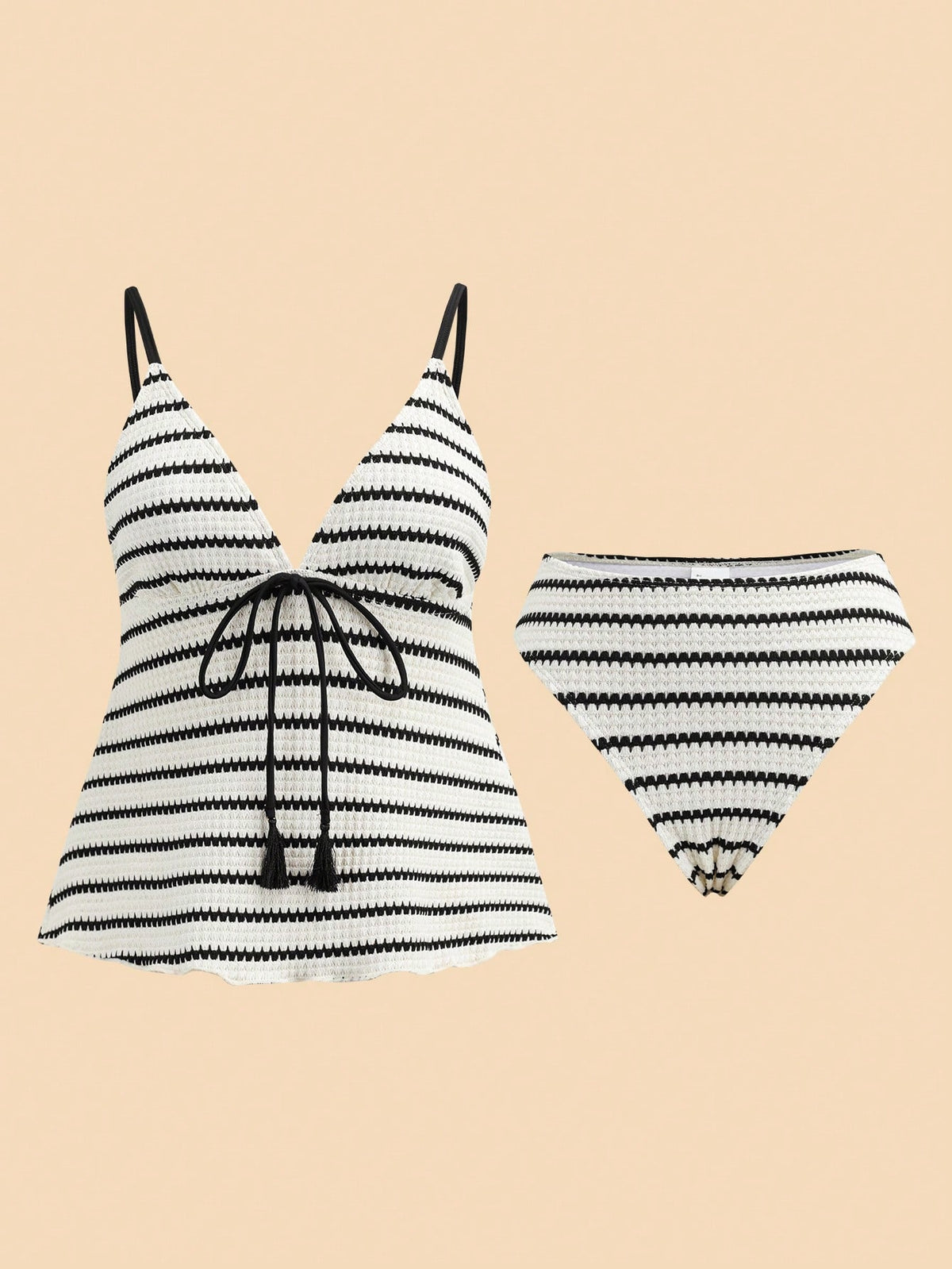 Travachic Women's Summer Beach Vacation Blue White Striped Front Tie Tankini Set Tropical