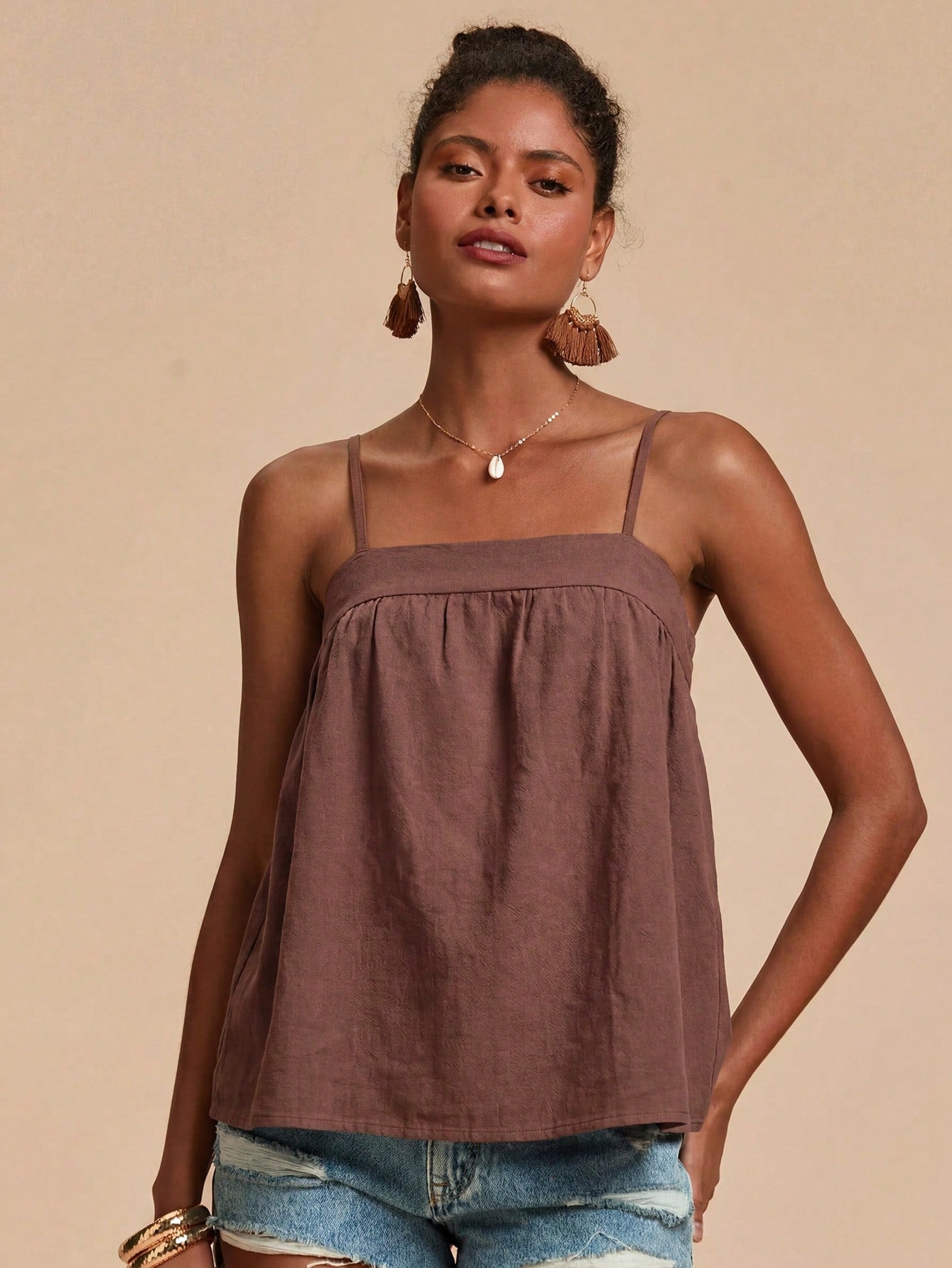 Travachic Women's Summer Casual Boho Mocha Brown Camisole Beach