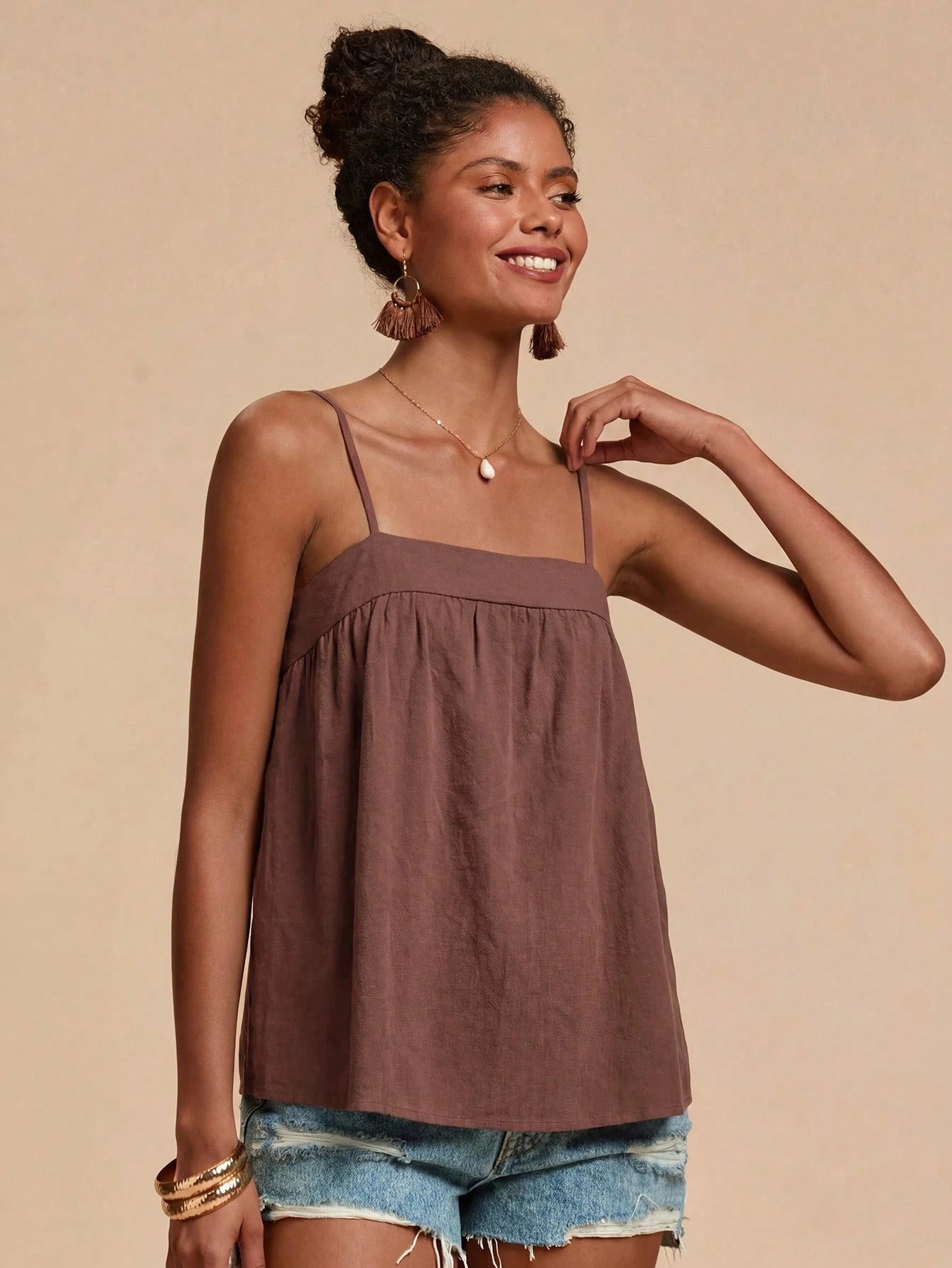 Travachic Women's Summer Casual Boho Mocha Brown Camisole Beach