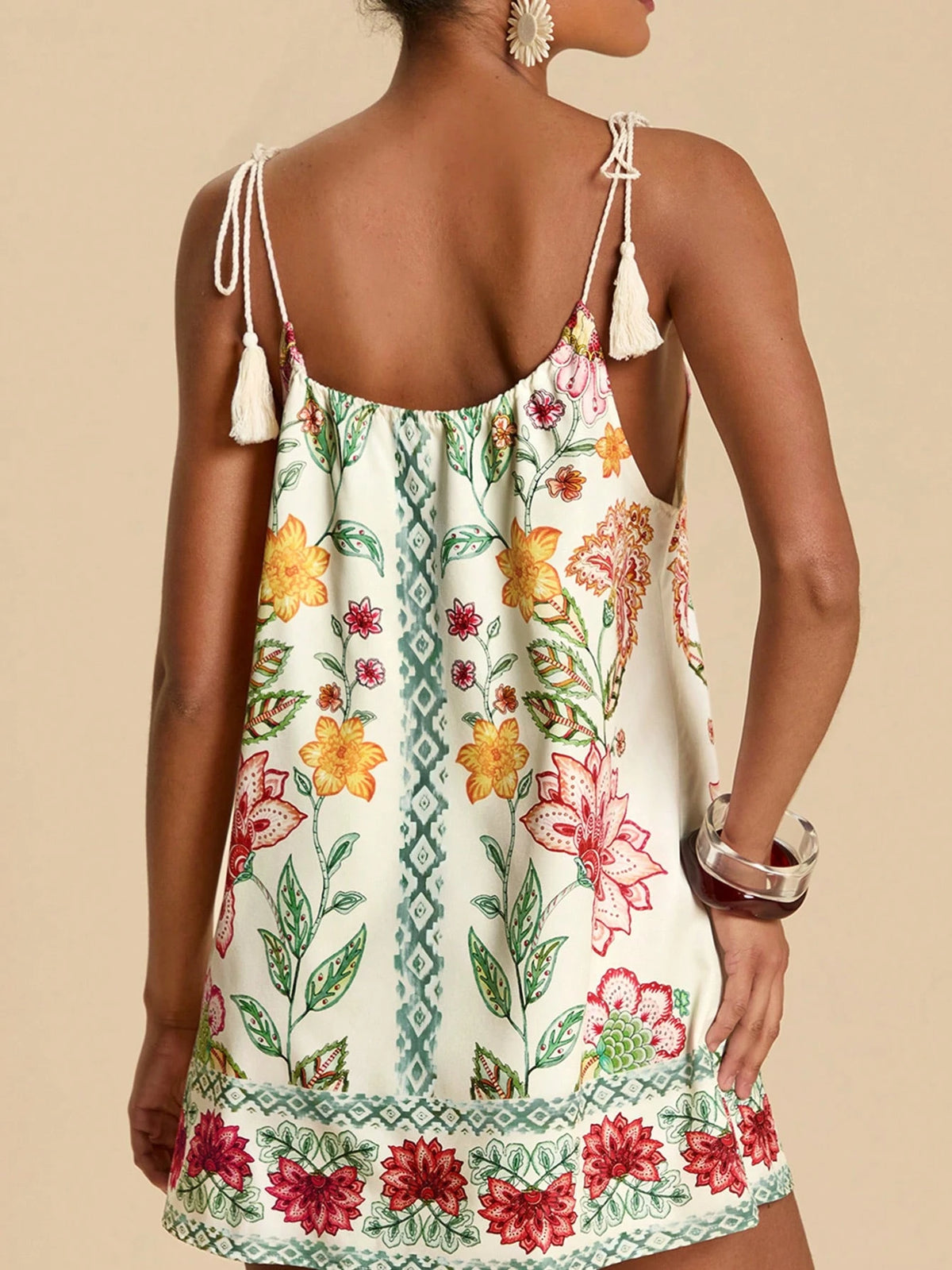 Travachic Women's White Floral Summer Boho Holiday Sleeveless Cover-Up,Beach Vacation Dress,Festival Party Elegant Casual Tropical Outfits,Mini Beach Skirt