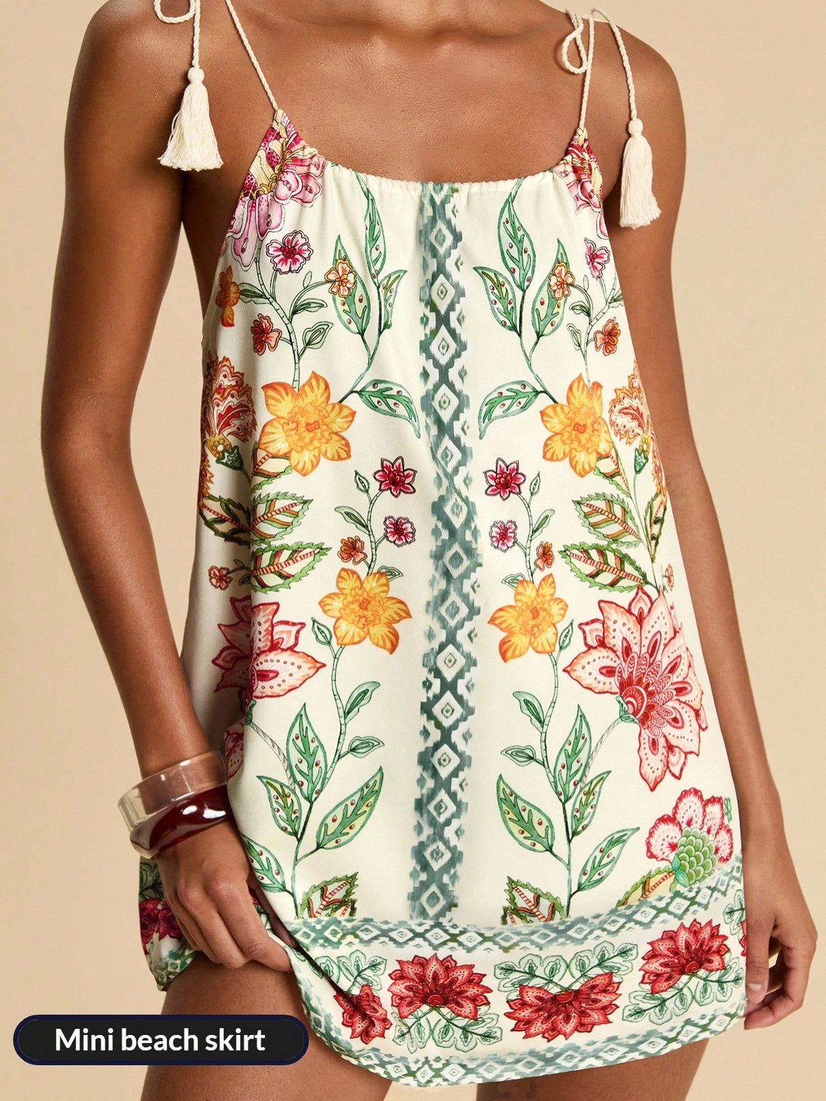 Travachic Women's White Floral Summer Boho Holiday Sleeveless Cover-Up,Beach Vacation Dress,Festival Party Elegant Casual Tropical Outfits,Mini Beach Skirt