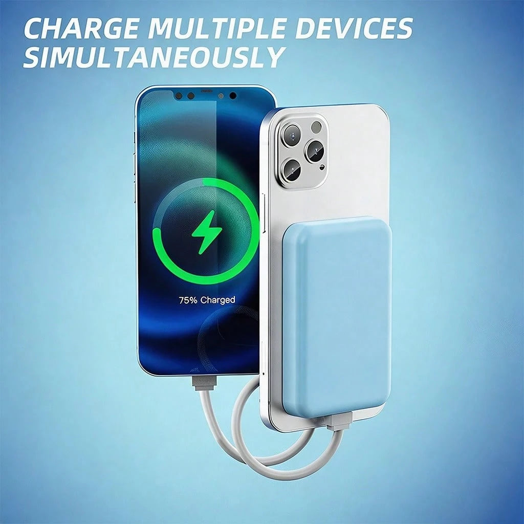 Travel Camping Essentials 5000mAh Magnetic Wireless Power Bank 22.5W Wired Fast Charging 15W Wireless Charging Slim Lightweight Charger LED Battery Indicator Strong Suction Precise Alignment Cable Fre