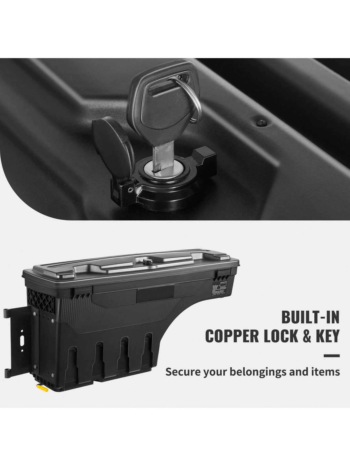 Truck Bed Storage Box, Lockable Lid, Waterproof ABS Wheel Well Tool Box 6.6 Gallon/20 Liter, For Chevrolet 1500 GMC Sierra 1500 2019-2020, Driver Or Passenger Side, Black