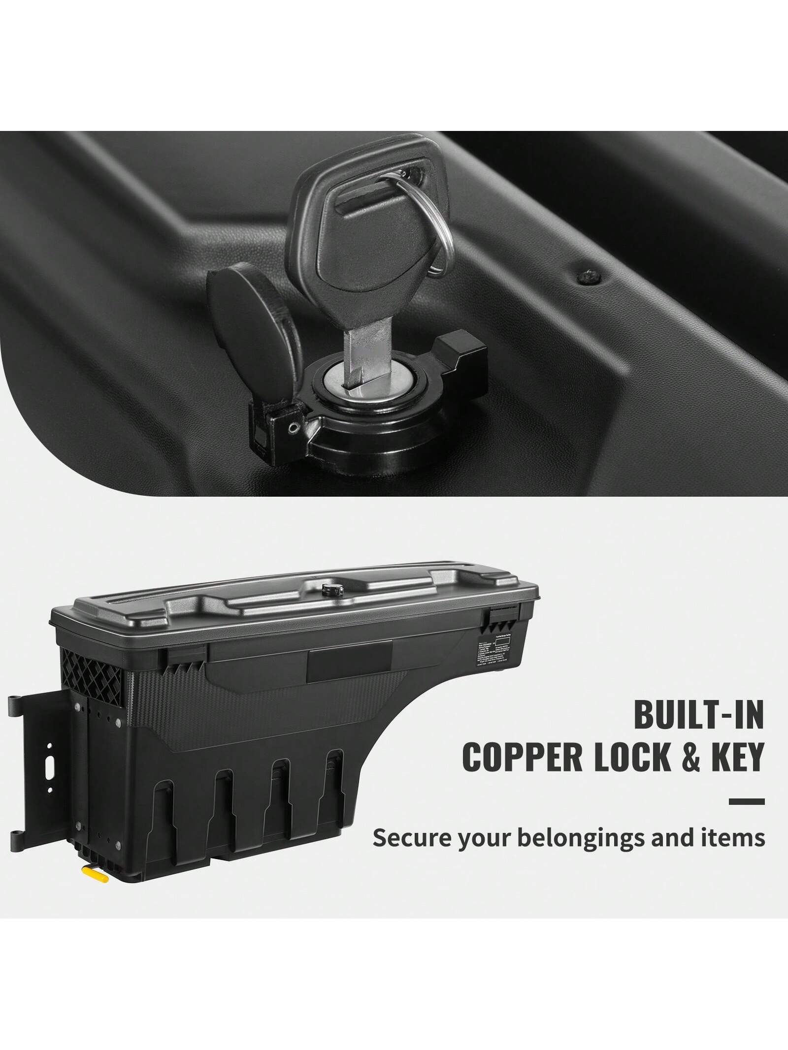 Truck Bed Storage Box, Lockable Lid, Waterproof ABS Wheel Well Tool Box 6.6 Gallon/20 Liter, For Chevrolet 1500 GMC Sierra 1500 2019-2020, Driver Or Passenger Side, Black
