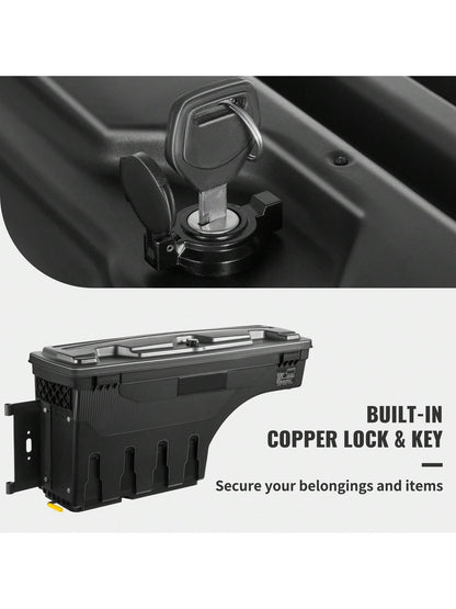 Truck Bed Storage Box, Lockable Lid, Waterproof ABS Wheel Well Tool Box 6.6 Gallon/20 Liter, For Chevrolet 1500 GMC Sierra 1500 2019-2020, Driver Or Passenger Side, Black