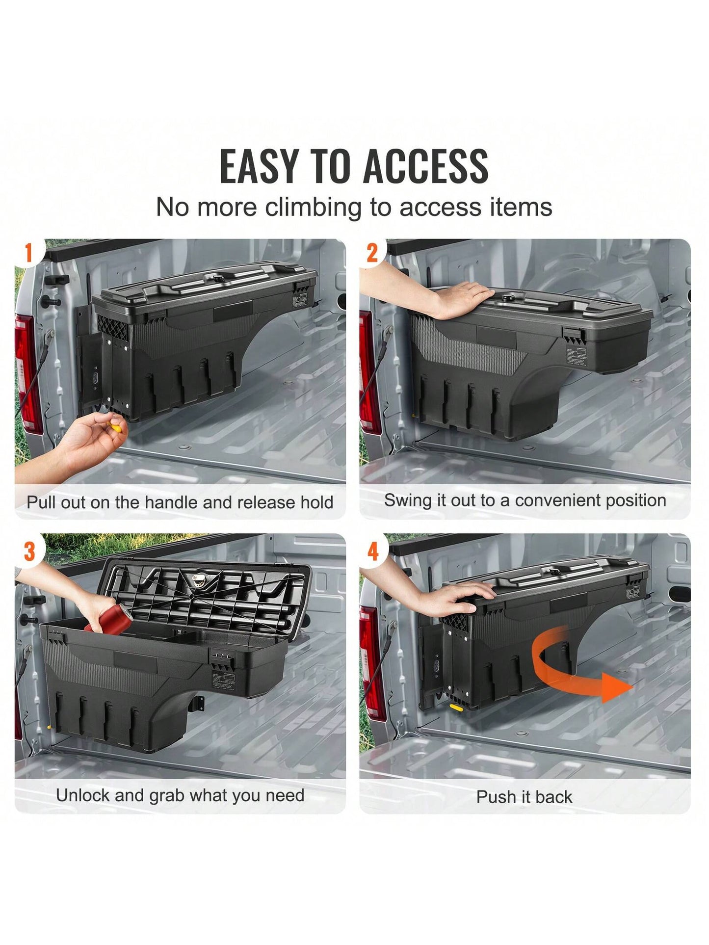 Truck Bed Storage Box, Lockable Lid, Waterproof ABS Wheel Well Tool Box 6.6 Gallon/20 Liter, For Chevrolet 1500 GMC Sierra 1500 2019-2020, Driver Or Passenger Side, Black