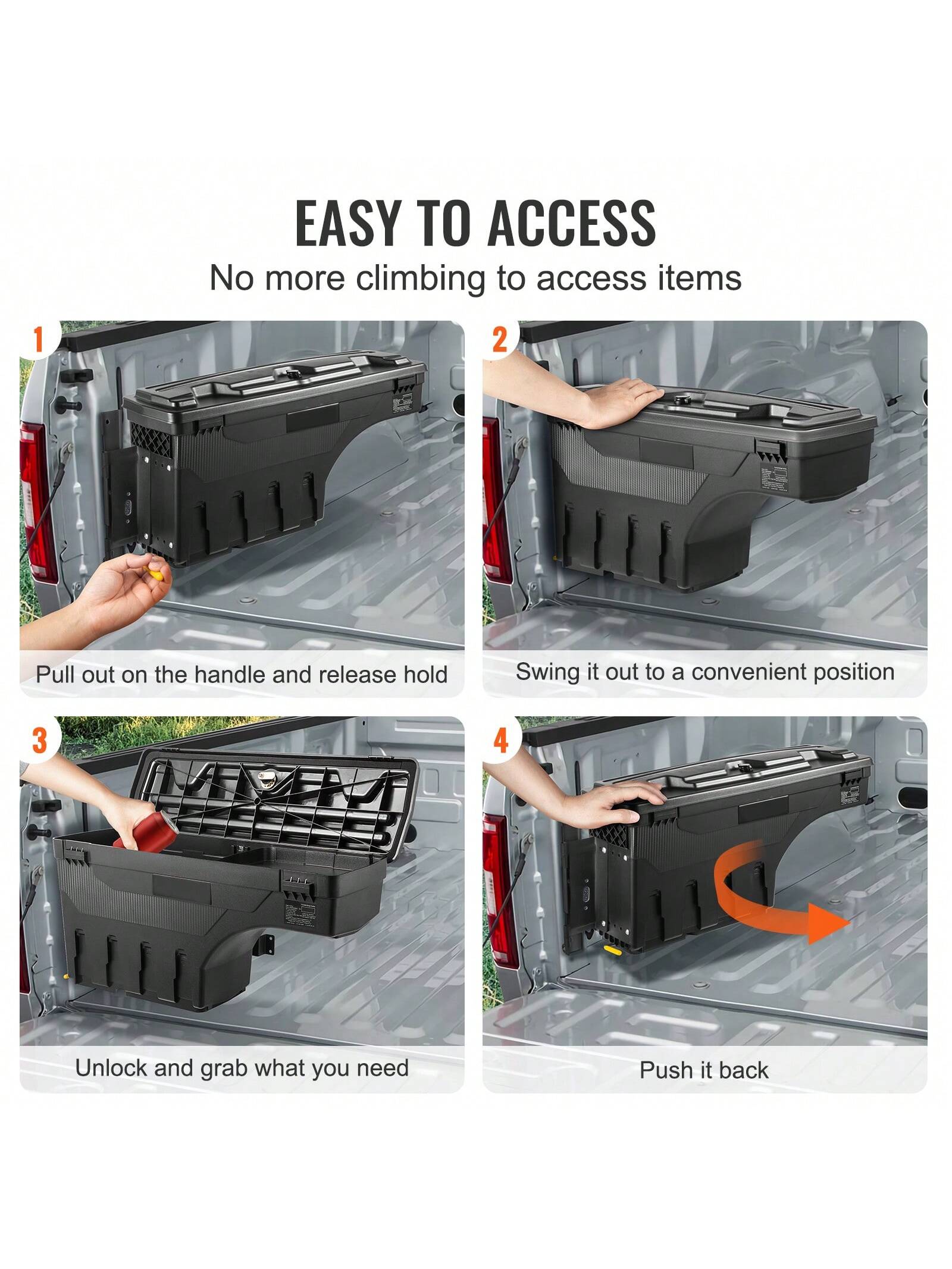 Truck Bed Storage Box, Lockable Lid, Waterproof ABS Wheel Well Tool Box 6.6 Gallon/20 Liter, For Chevrolet 1500 GMC Sierra 1500 2019-2020, Driver Or Passenger Side, Black