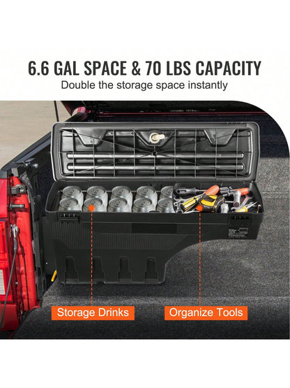 Truck Bed Storage Box, Lockable Lid, Waterproof ABS Wheel Well Tool Box 6.6 Gallon/20 Liter, For Chevrolet 1500 GMC Sierra 1500 2019-2020, Driver Or Passenger Side, Black