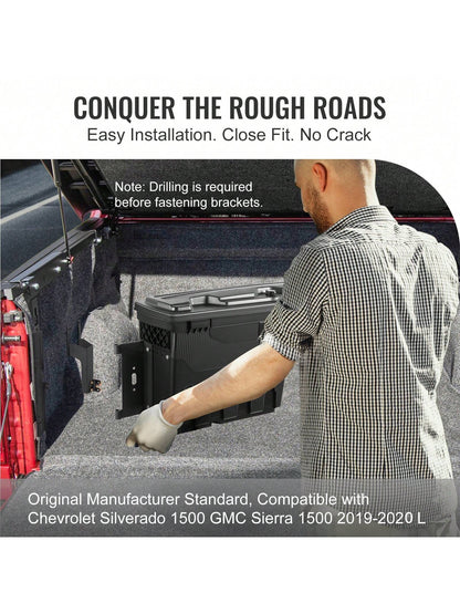 Truck Bed Storage Box, Lockable Lid, Waterproof ABS Wheel Well Tool Box 6.6 Gallon/20 Liter, For Chevrolet 1500 GMC Sierra 1500 2019-2020, Driver Or Passenger Side, Black