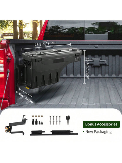 Truck Bed Storage Box, Lockable Lid, Waterproof ABS Wheel Well Tool Box 6.6 Gallon/20 Liter, For Chevrolet 1500 GMC Sierra 1500 2019-2020, Driver Or Passenger Side, Black