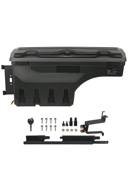 Truck Bed Storage Box, Lockable Lid, Waterproof ABS Wheel Well Tool Box 6.6 Gallon/20 Liter, For Chevrolet 1500 GMC Sierra 1500 2019-2020, Driver Or Passenger Side, Black