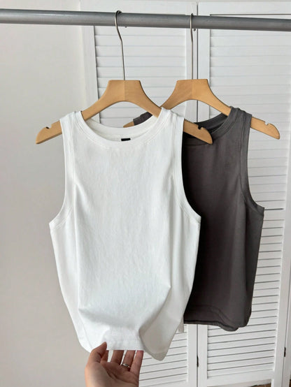 Tseoso 2 Packs Women's 95% Cotton Tank Tops- Black/White, Round Neck, Slim Fit, Softgirl, Sporty Casual