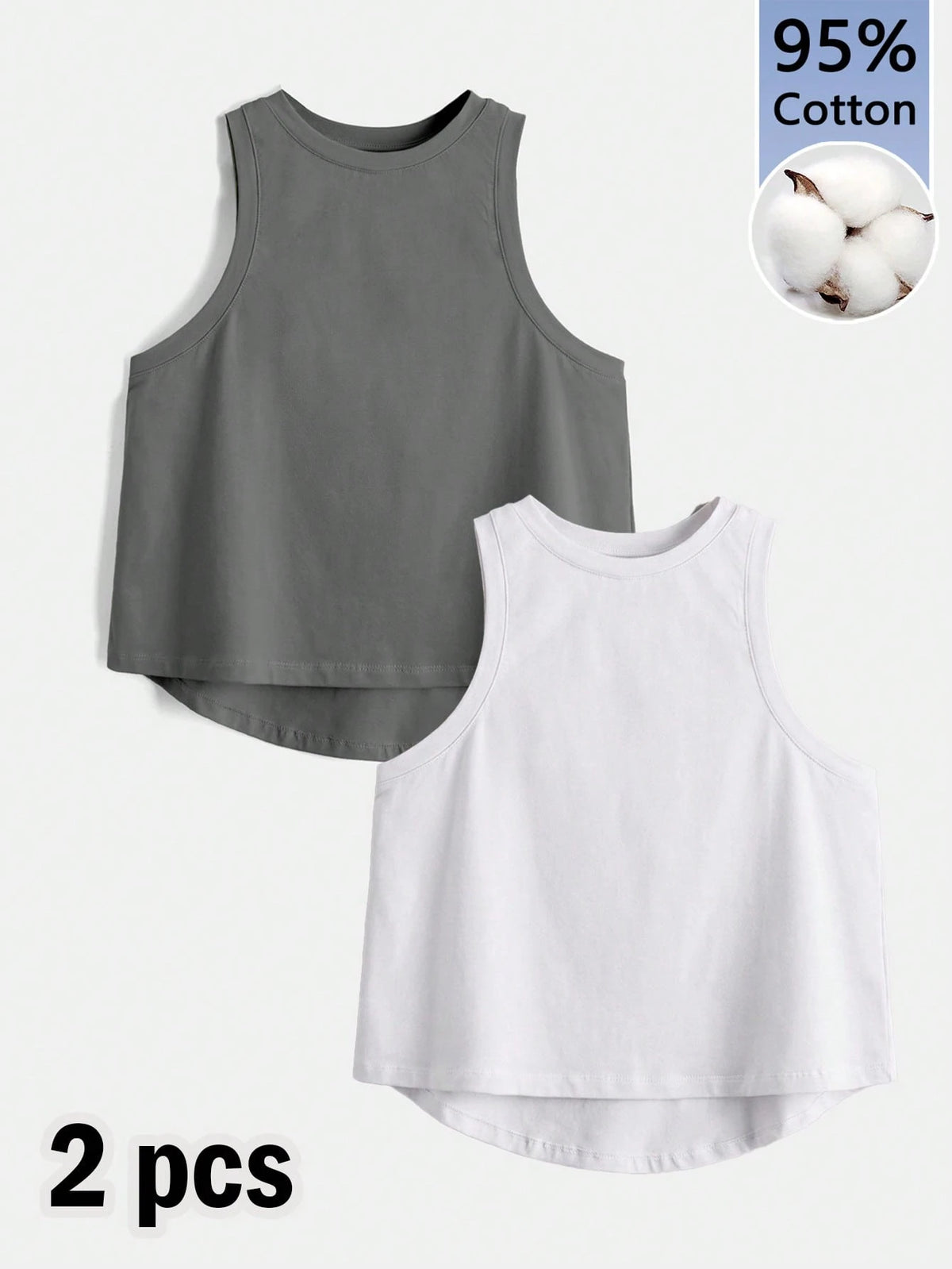 Tseoso 2 Packs Women's 95% Cotton Tank Tops- Black/White, Round Neck, Slim Fit, Softgirl, Sporty Casual