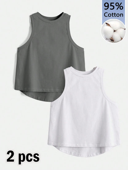 Tseoso 2 Packs Women's 95% Cotton Tank Tops- Black/White, Round Neck, Slim Fit, Softgirl, Sporty Casual
