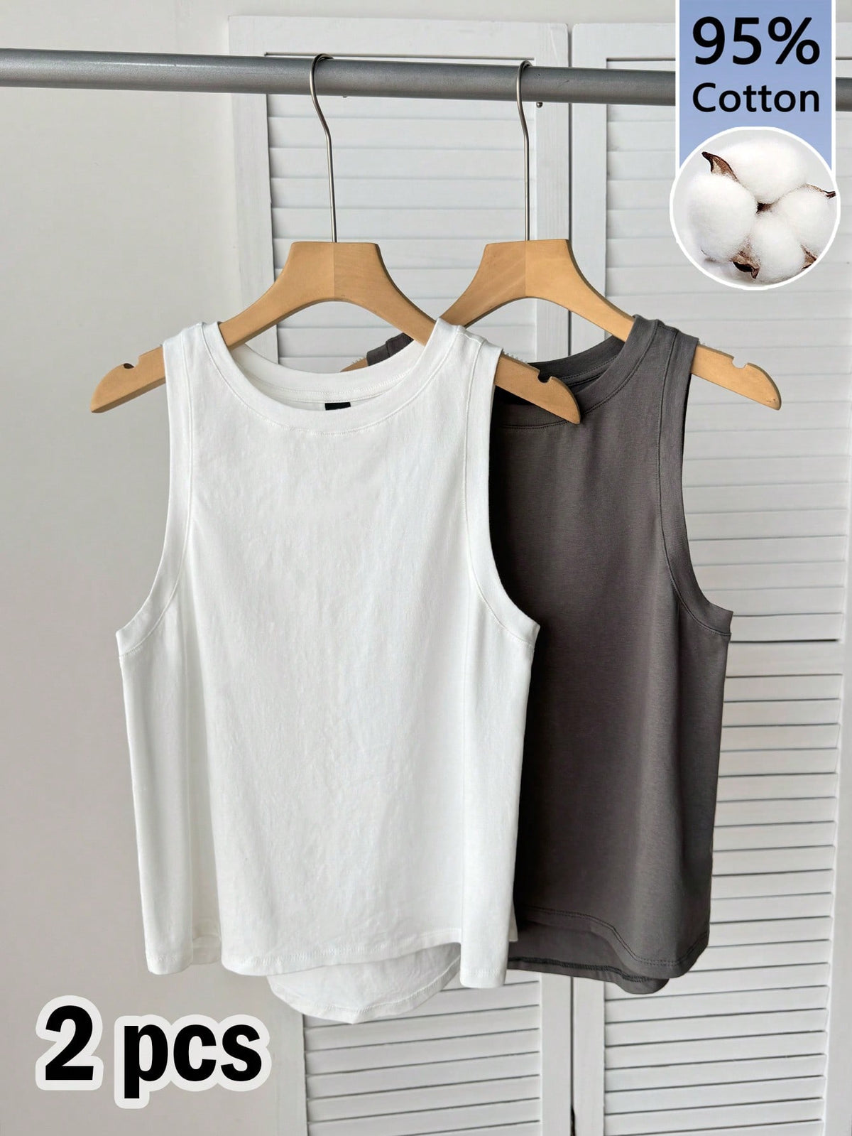 Tseoso 2 Packs Women's 95% Cotton Tank Tops- Black/White, Round Neck, Slim Fit, Softgirl, Sporty Casual