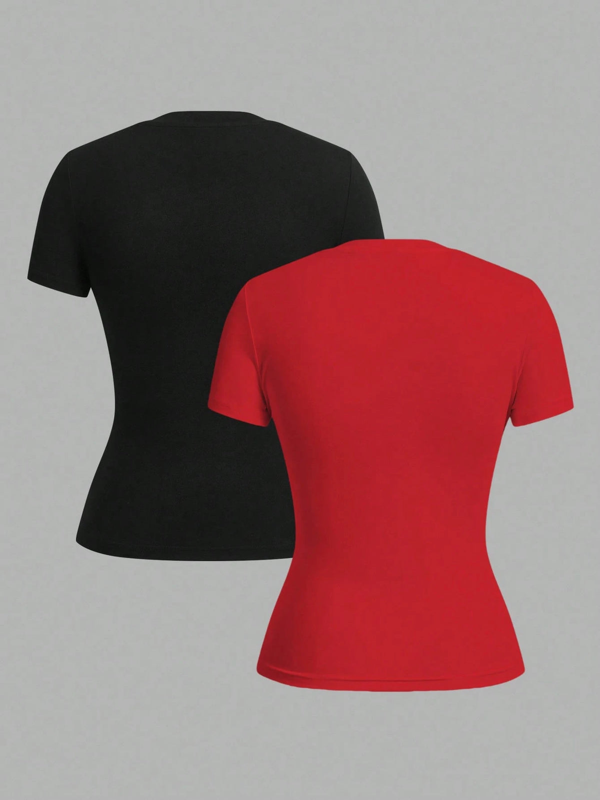 Tseoso 2pcs Black & Red Casual Minimalist Crew Neck Short Sleeve Basic Tees, Suitable For Spring/Summer