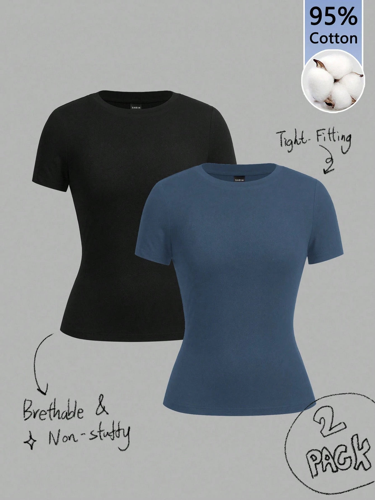 Tseoso 2pcs Black & White Short Sleeve T-Shirt Set,95% Cotton Basic Casual Everyday Summer Women Fitted Tops,Cute Softgirl Vintage Back To School Tight Tees