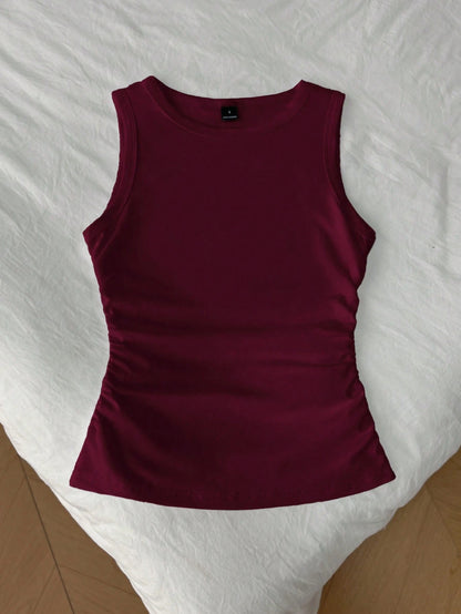 Tseoso 2pcs/Set Women Casual Minimalist Round Neck Tight Fitting Camisole, Suitable For Summer,Summer Top Everyday Burgundy Black