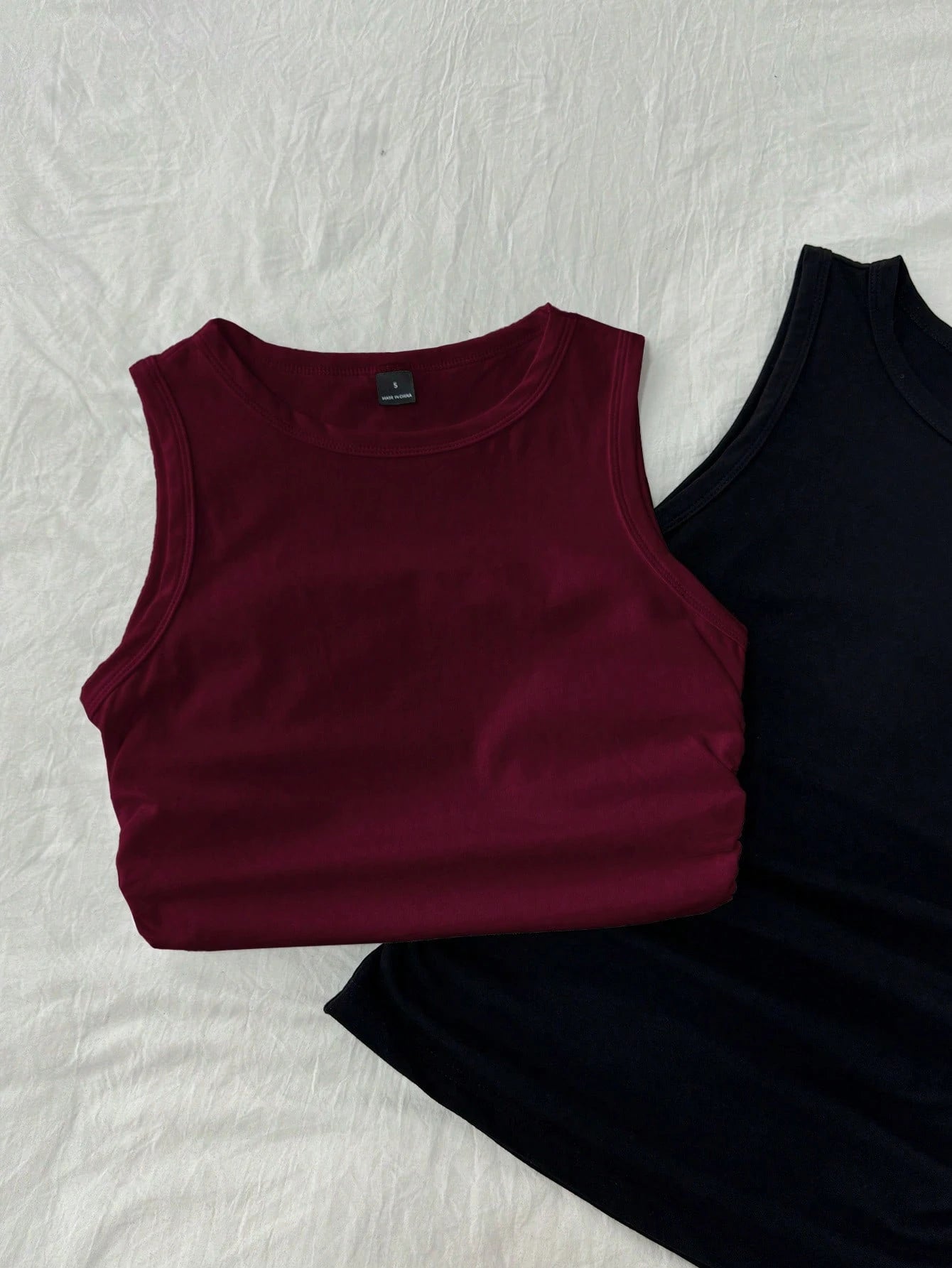 Tseoso 2pcs/Set Women Casual Minimalist Round Neck Tight Fitting Camisole, Suitable For Summer,Summer Top Everyday Burgundy Black