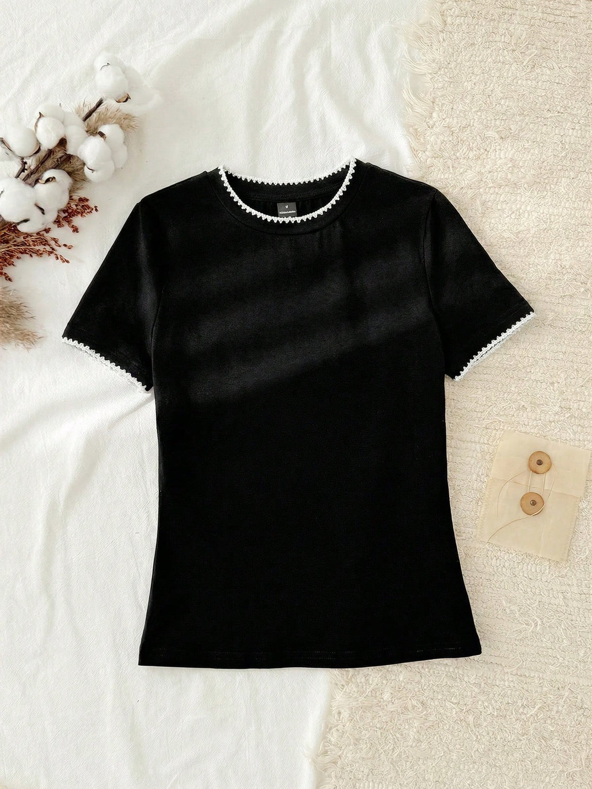 Tseoso 3pcs Set Women's 95% Cotton Herringbone Embroidery Slim Fit Round Neck Tee Shirt,Navy And White,Summer,Casual,Everyday Chic Beach Vacation Top Set