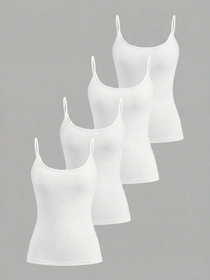 Tseoso 95% Cotton White Camisole Tank Top 4-Piece Set Suitable For Summer