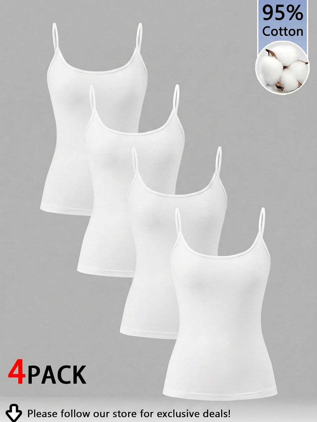 Tseoso 95% Cotton White Camisole Tank Top 4-Piece Set Suitable For Summer