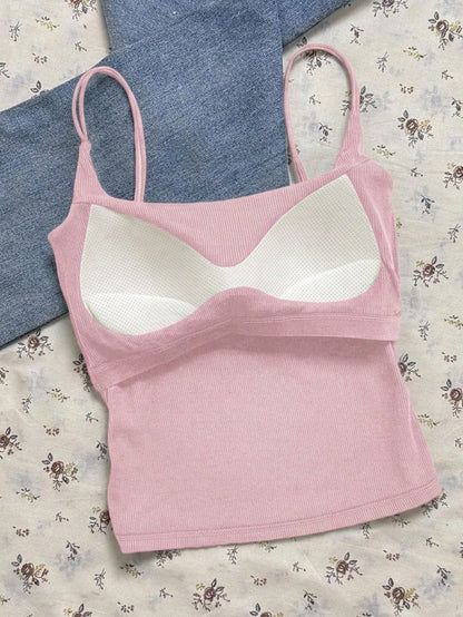 Tseoso Women's 3 Packs Cami Tops W/Padded Bra, Pink, Yellow & Black Dot, Y2K Retro, Clean Girl, Summer.