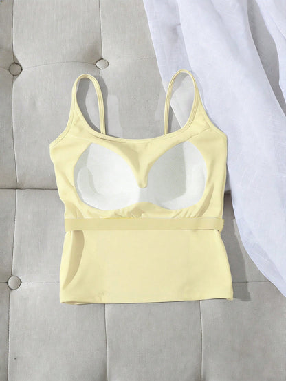 Tseoso Women's 3 Packs Cami Tops W/Padded Bra, Pink, Yellow & Black Dot, Y2K Retro, Clean Girl, Summer.